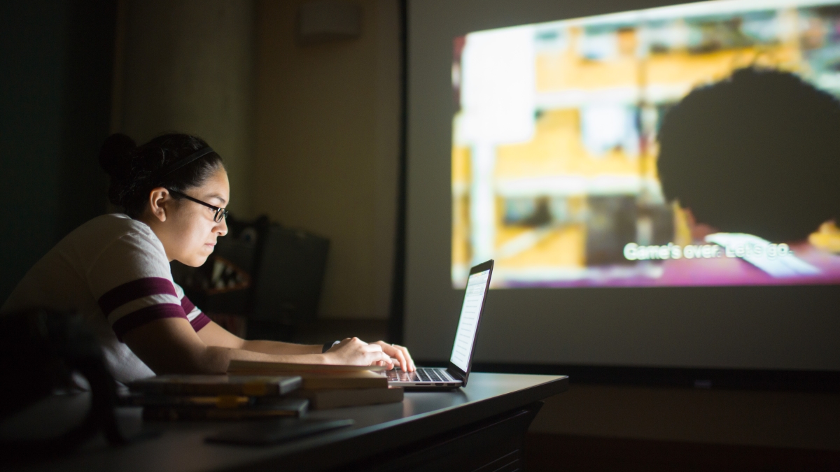 Trinity Film Studies' student in class